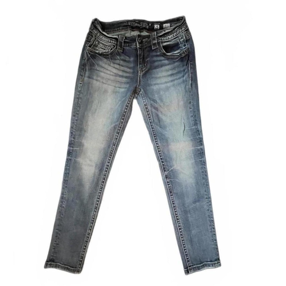 Miss Me Ankle Skinny Jeans Blue Mid Rise Embroidered Filigree Size 25